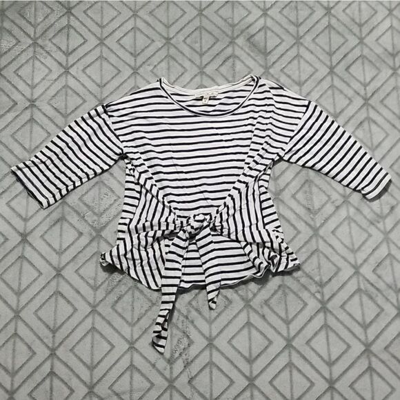 Express Navy Blue & White Striped Crew Neck Sailor Boho Chic Knot Waist Blouse - Picture 1 of 3